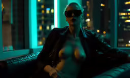a beautiful woman in a leather jacket and sunglasses