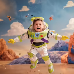 a young boy is in a space suit