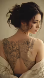 the woman has tattooed the neck and chest