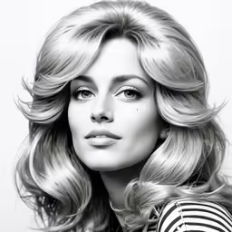 black and white portrait of a beautiful woman with long blonde hair