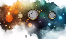 three clocks with different time zones hanging from them