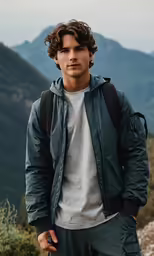 a man poses on top of a mountain