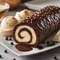 a roll is covered in chocolate and has nuts