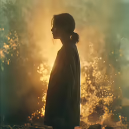 a young woman standing alone in the sunlight