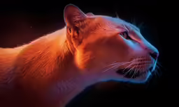 an orange cat in profile lit up with color