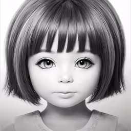 3d rendering of a young girl with bangs and eye lashes