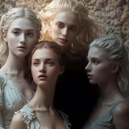 a bunch of women dressed up in dresses