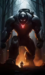 a man stands next to a giant robot