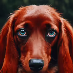 a very big cute looking dog with a big blue eye