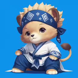 an animal figure wearing a costume sitting on top of blue ground