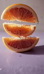 three halves of a grapefruit on a table