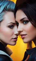 two females wearing black and white looking at each other