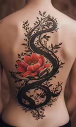 a girl with a back tattoo is posing