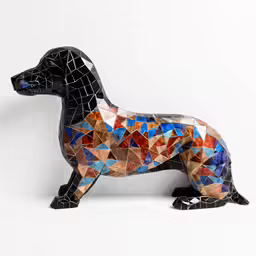 dog mosaic sculpture made from old glass and ceramic