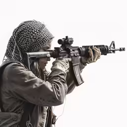a person with a rifle on white background