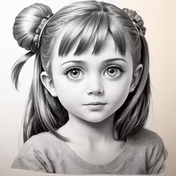 a drawing of a young girl with big eyes