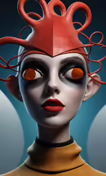 a woman wearing an octopus costume with a lot of orange eyes