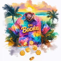 a painting of a person wearing a colorful jacket and money