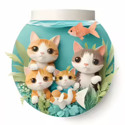 a round bowl with little kittens standing by it