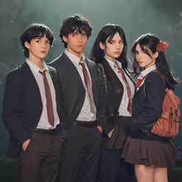 five people dressed up in the same style of clothing
