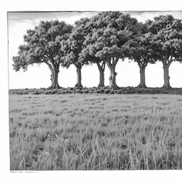 trees in the field lined up and growing