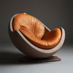 the unique chair is made with cement and leather