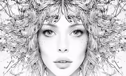 a pencil drawing of a young woman with large hair
