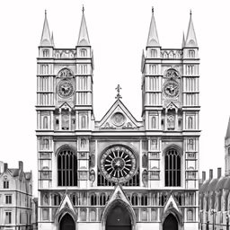 a pencil drawing of a cathedral with clocks