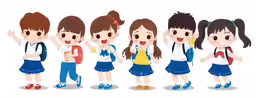 a group of girls in different school uniforms
