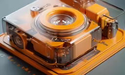 a camera attached to a glass case