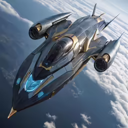 a futuristic passenger airplane that flies high in the sky
