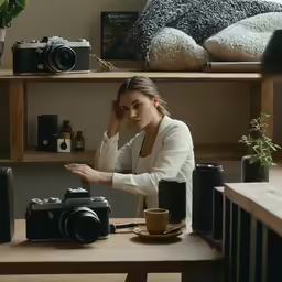 there is a woman at the table with some objects