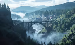 a bridge that looks like a train going over some water