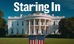 an image of a large white house with trees surrounding it