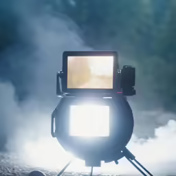 a spotlight light is set up on a tripod to look into the fog