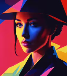 a woman with a hat that is painted to look like it