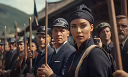 a group of men and women standing around each other