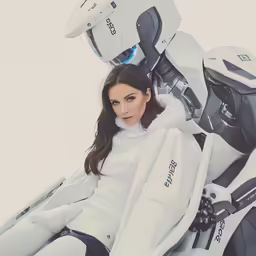 a woman in a white hoodie and gloves