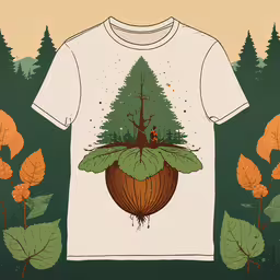 an all over graphic of a shirt with a man holding a plant on the center,the t - shirt is designed to resemble an insect on a tree
