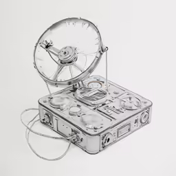 an old fashioned electronic device on white paper