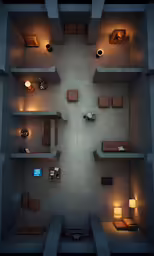 some shelves and lights are lit up in a room
