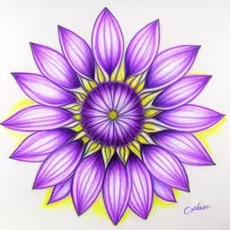 a drawing of purple flower on white paper,a purple flower painted on a white canvas