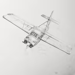 drawing of a biplane flying in a white sky