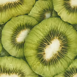 this is a sliced kiwi with lots of other pieces