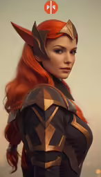 a woman dressed as a elf with orange hair