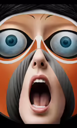 a close up of a person wearing a face mask
