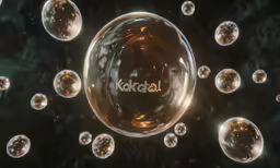 a glass vase with a beverage logo and bubbles