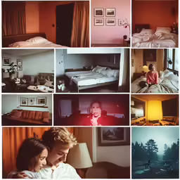 many different images of a couple together in a bedroom