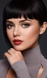 a beautiful woman posing with her hand on her chin