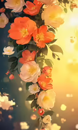 bright orange and pink flowers adn the background of sunlight